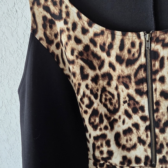 Torrid Dress Women's 3 Leopard Color Block Round Neck Sleeveless - Picture 7 of 8
